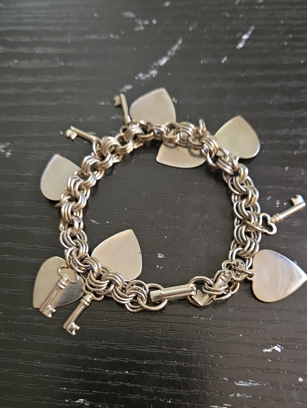 Source Unknown Silver Heart and Key Charm Bracelet